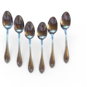 Wallace American Tradition Teaspoons Glossy Stainless Beaded Edge 6” Set Of 6